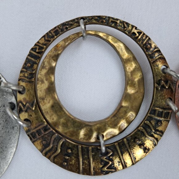 Boho Multi Tone Metal Hoop Chain Belt w/ Silver, Copper, Brass Tone Double Hoops - Picture 5 of 16